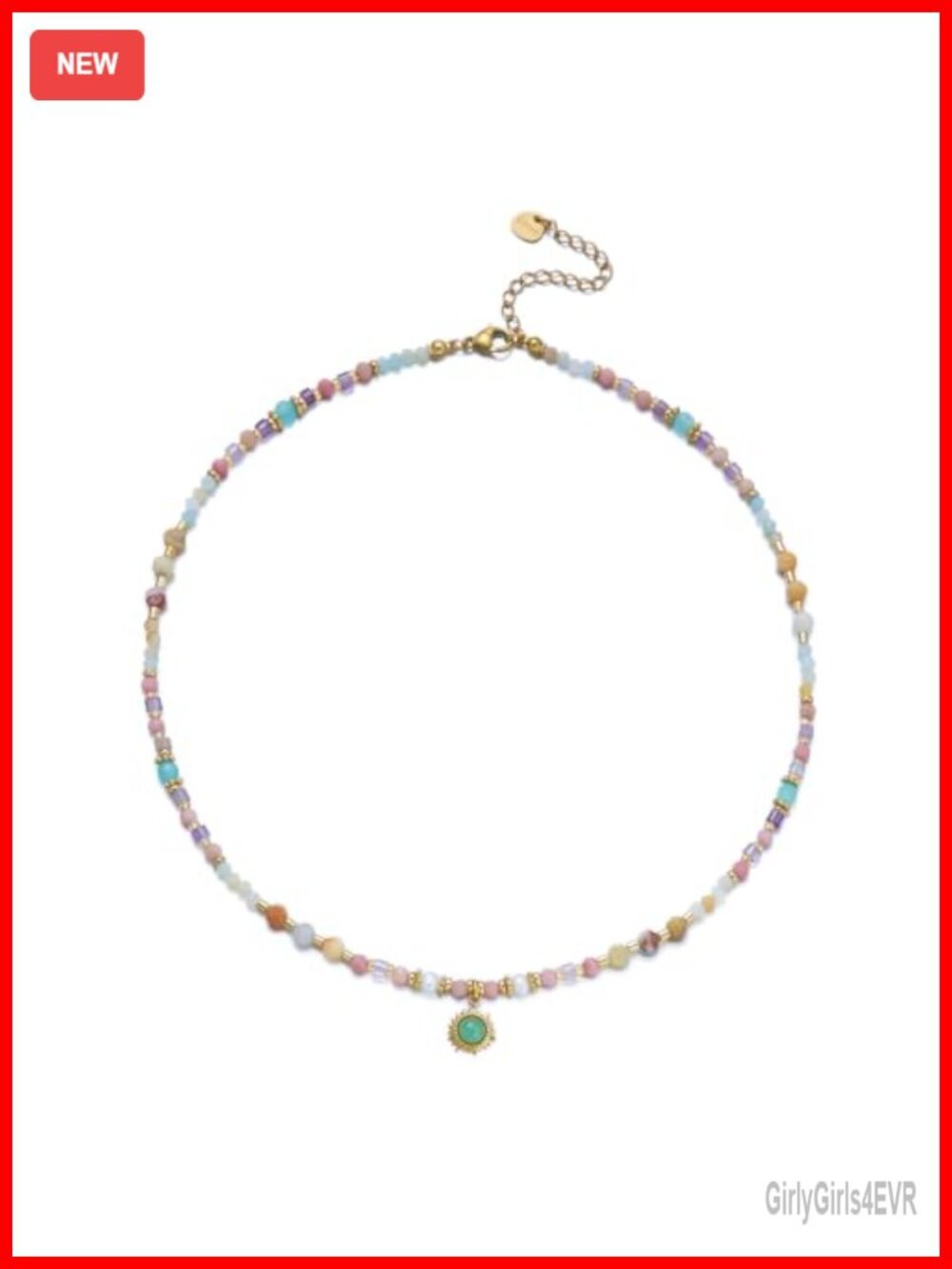 Dainty Stone Beaded Necklace - 18K Gold Plated Stainless Steel Choker Boho
